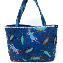 Handmade Bali Design Silk Handbag Beaded Turquoise Gecko Vintage Indonesian Boho - £15.92 GBP