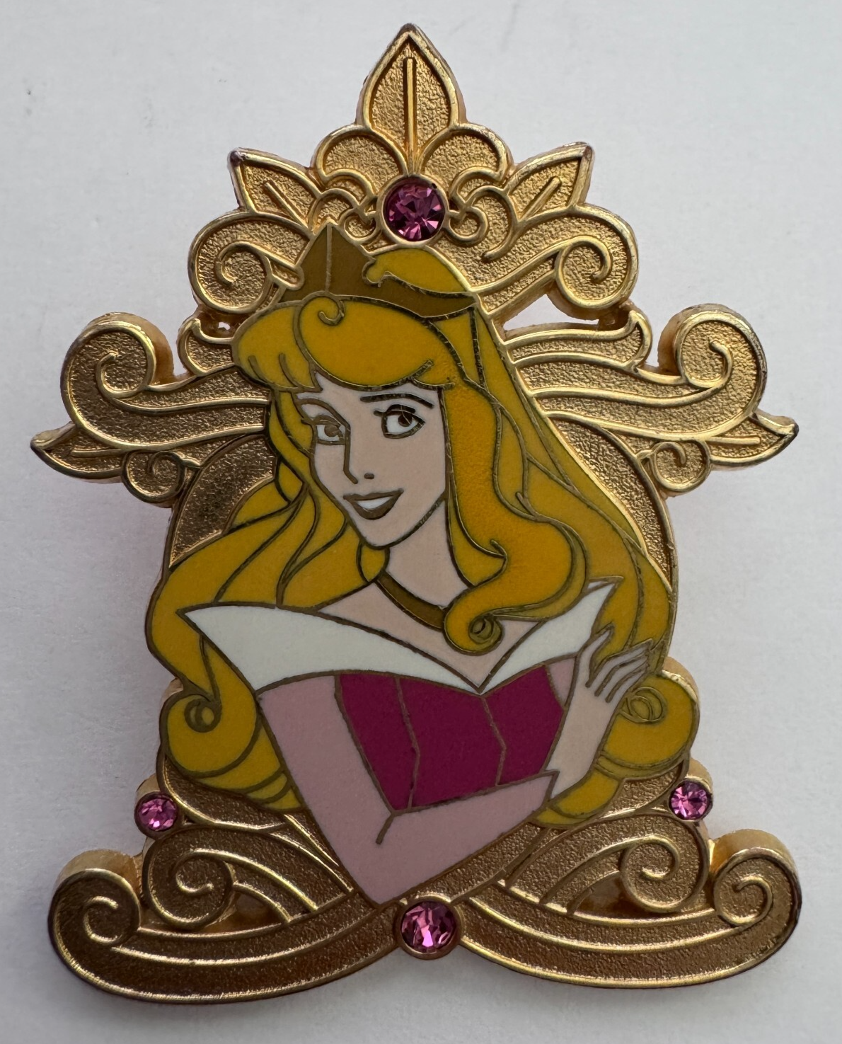 Disney Sleeping Beauty Aurora Princess Booster Jeweled Frame Gold Pin 2008 - £12.65 GBP