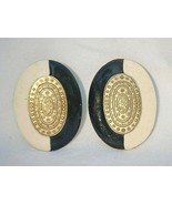 Designer Inspired Oval Two Tone Pierced Earrings w Gold Tone Medallion C... - £7.73 GBP
