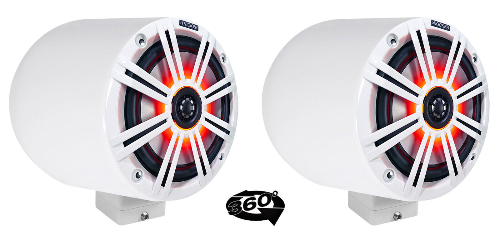Primary image for (2) kicker KM65 6.5" LED 360 Swivel White Aluminum Surface Mount Boat Speakers