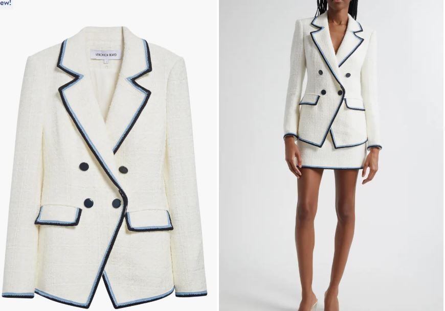 NEW AUTHENTIC VERONICA BEARD Taja Double Breasted Tweed Dickey Jacket $698