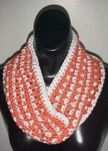 Hand Crochet Loop Infinity Circle Scarf/Neckwarmer #126 Paprika/White New - £9.52 GBP