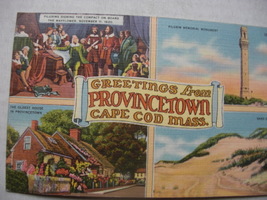 Vintage post card of “Greetings from Provincetown, Cape Cod Mass., Pilgrims sign - £7.81 GBP