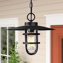 Outdoor Hanging Pendant Light Fixture Vintage Black Lantern Glass Porch ... - £73.63 GBP