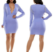 BEBE Long Sleeve Mini Dress Beaded Fringe Trim Plunge Neckline NWT Size ... - $64.35