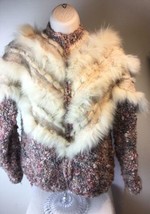 Vtg Handmade In Canada 70s Furry Fluffy Fox Mink Wool Cardigan Sweater S - $197.99