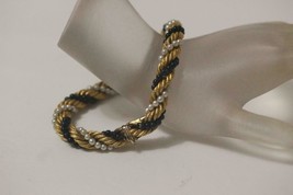 Vintage 18K Yellow Gold Braided Rope Pearl Onyx Bracelet 26.4 Grams fits 7.5&quot; W - £1,361.10 GBP