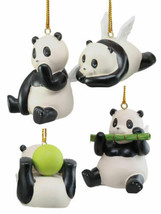 Ebros Angel Winged Flying Pandas Hanging Ornament Set of 4 Resin Decor Figurines - £24.76 GBP