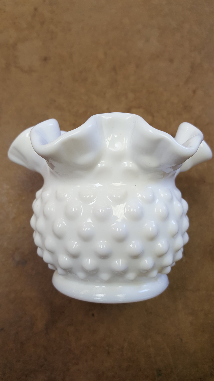 Primary image for Vintage, 1960's, Fenton Hobnail Small Milk Glass Rose Bowl Vase with ruffled rim