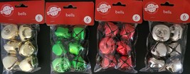 JINGLE BELLS LARGE Christmas Gold Green Red Silver 1 3/8&quot; 6/Pk Select Color - £2.79 GBP
