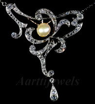 Victorian 2.01ct Rose Cut Diamond Pearl Designer Pendant Vintage - £431.74 GBP