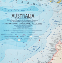 1963 Australia Continent Map National Geographic Antique 24.75 x 19&quot; F13H - $552.31 MXN