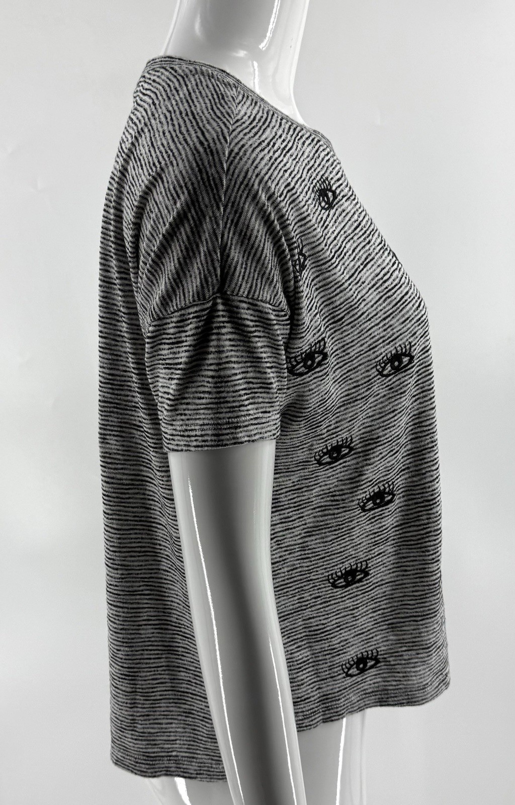 Akemi Kin Anthropologie All Eyes Top Size XS Gray Striped Embroidered Boxy Fit Item image 4