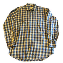 Peter Millar Men&#39;s L Large Long Sleeve Button Up Blue Check Plaid Stretch Dress - £14.66 GBP