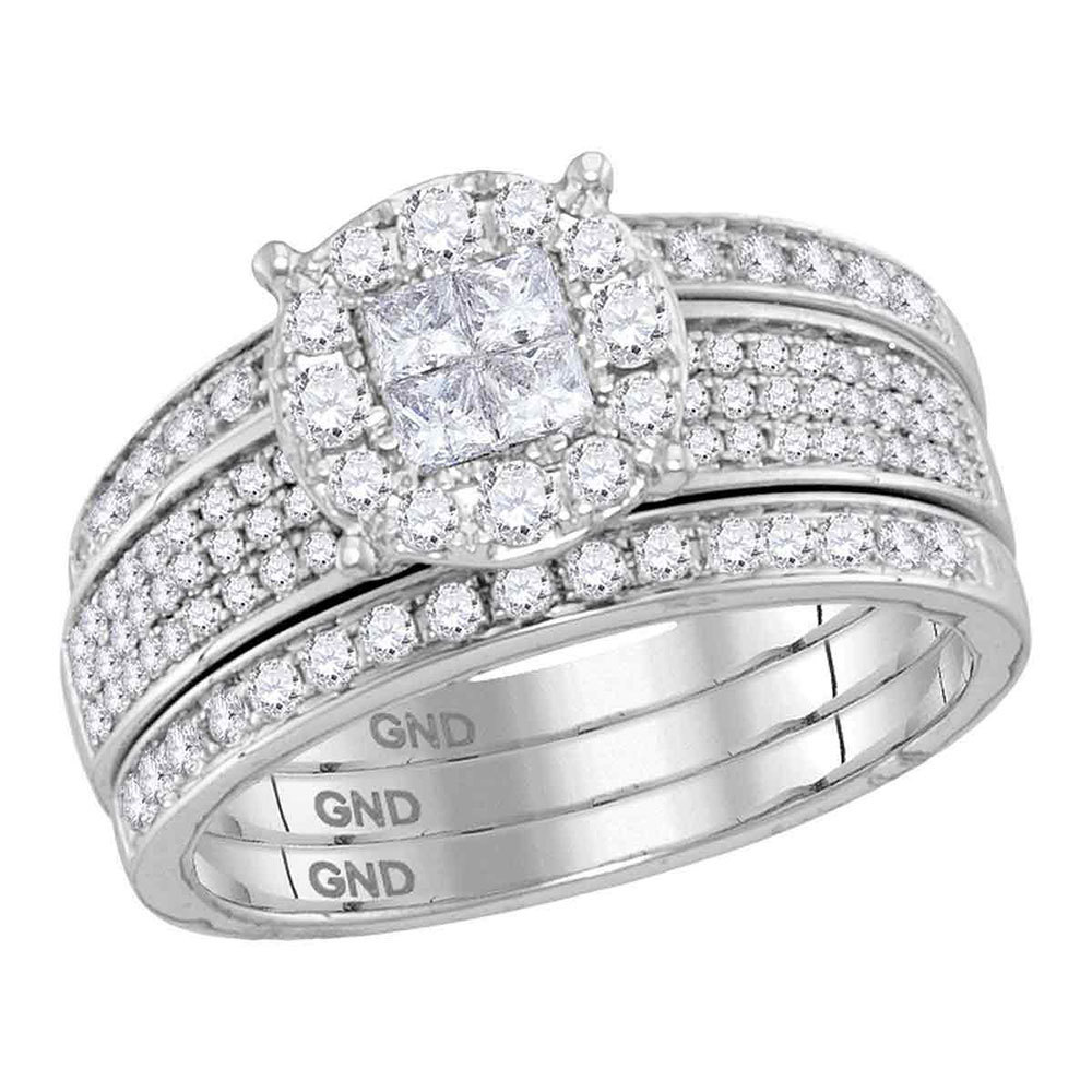 Primary image for 14k White Gold Princess Round Diamond Soleil Bridal Wedding Ring Set 1.00 Ctw