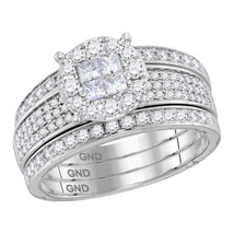 14k White Gold Princess Round Diamond Soleil Bridal Wedding Ring Set 1.00 Ctw - $1,879.00