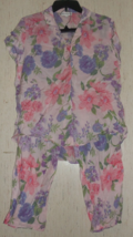 New Womens Miss Elaine Light Pink W/ Pretty Floral Print Pajama Capri Set Size M - £26.18 GBP