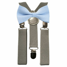Matching Braces and Pale Blue Cotton Bow Tie Set Kids Children Boys - $9.41