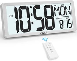XREXS Large Digital Wall Clock with Backlight, 14.17 Inch Large Display ... - £53.46 GBP