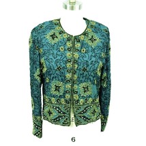 VTG 90s Adrianna Papell Beaded Sequin Silk Jacket Teal Black Gold Evening S - $1,188.78 MXN