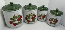  Vintage 1970s McCoy Strawberry Country Canister Cookie Jar Set with Gre... - £54.81 GBP