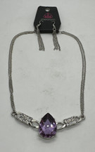 Paparazzi Necklace &amp; Earrings Set Silver W/ Lavender-Pink Tear-Shaped Stone NWT - £10.27 GBP