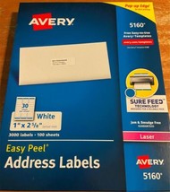 Avery 5160 Easy Peel Mailing Address Labels Laser 1&quot; x 2 5/8&quot; White 3000... - £19.14 GBP