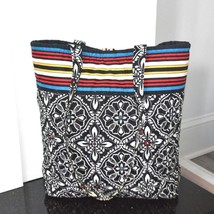 VERA BRADLEY - Black &amp; White Color Banded Barcelona Tote Bag - £19.03 GBP