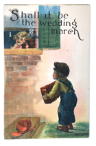 Boy Plays Accordion for Girl Shall It Be the Wedding March c1914 Postcard - £5.50 GBP