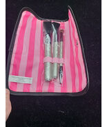 New Victoria Secret Make-Up Brush Set of 3 &amp; Case black iconic stripe Pi... - $20.90 CAD