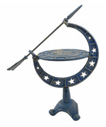 Decorative Moon &amp; Stars Sundial Blue &amp; Gold Cast Iron 16.75&quot; Tall - £29.23 GBP