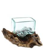 Molton Glass Small Rectangle Bowl On Wood - £23.06 GBP