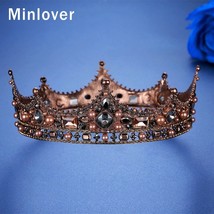 Minlover Vintage Crystal Full Round Baroque Bride Tiara Crown Wedding Hair Acces - £30.01 GBP