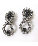 Vintage Black Stone Crystal Dangle Earrings Clip On Silver Figure 8 Pron... - £17.45 GBP