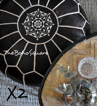 Set Of 2 Handmade &amp; Hand-Stitched Moroccan Pouf, Genuine Leather, Dark &amp;... - $134.99