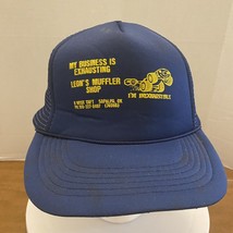 Funny VTG Trucker Hat Cap Blue Exhaust Muffler Shop Snapback Mesh - $13.50