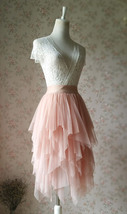 Blush Pink Tiered Midi Tulle Skirt Women Custom Plus Size Tulle Tutu Skirt image 2