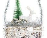 Silver Tree Deer in a Hanging Winter Scene Glasss Christmas Ornament  - $13.66