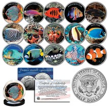 Salt Water Fish Aquarium Tank Kennedy Half Dollars U.S. Complete 15-Coin Set Coa - £55.88 GBP