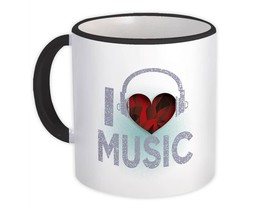 Diamond Heart I Love Music Headphones Wall Print : Gift Mug Teens Musical Card - £12.70 GBP
