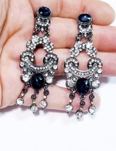 Navy Blue Chandelier Earrings, Bridesmaid Rhinestone Earrings, Bridal Drop Earri - £28.12 GBP