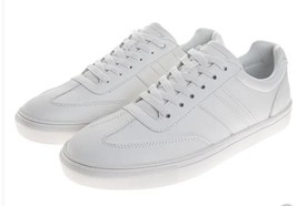 Perry Ellis Mens Sneakers White Shoes Lace-Up Low-Top Faux Leather Upper - $64.99