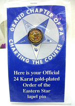 EASTERN STAR LAPEL PIN 24K GP CHARTING THE COURSE PA New Mason on CARD - $314.11 MXN