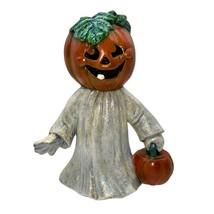 Pumpkin Head Ghost Figurine Holding Jack-o’-Lantern Handmade 1995 6.5” Tall Glit - £12.25 GBP