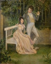German master Romantic scene in garden 19th century Oil painting by Brun... - £390.33 GBP
