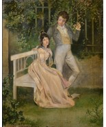 German master Romantic scene in garden 19th century Oil painting by Brun... - £386.87 GBP