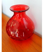 Beautiful vintage MCM red art glass vase with gold splatters - £27.36 GBP