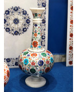 18&quot; White Marble Decorative Multi Flower Vase Marquetry Inlay Decorative... - £2,232.32 GBP