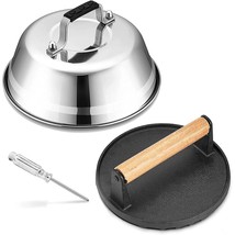 Melting Dome &amp; Grill Press For Griddle, Stainless Steel 9In Basting Cover &amp; Heav - £27.17 GBP