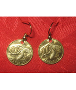 AFRICAN  CAPE VERDE SEA TURTLE GOLD TONE BRASS COIN EARRINGS - £7.83 GBP